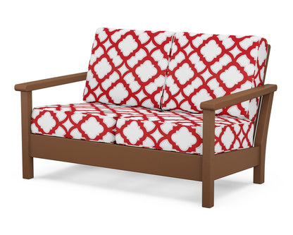 POLYWOOD® Harbour Deep Seating Loveseat in Teak / Trellis Crimson
