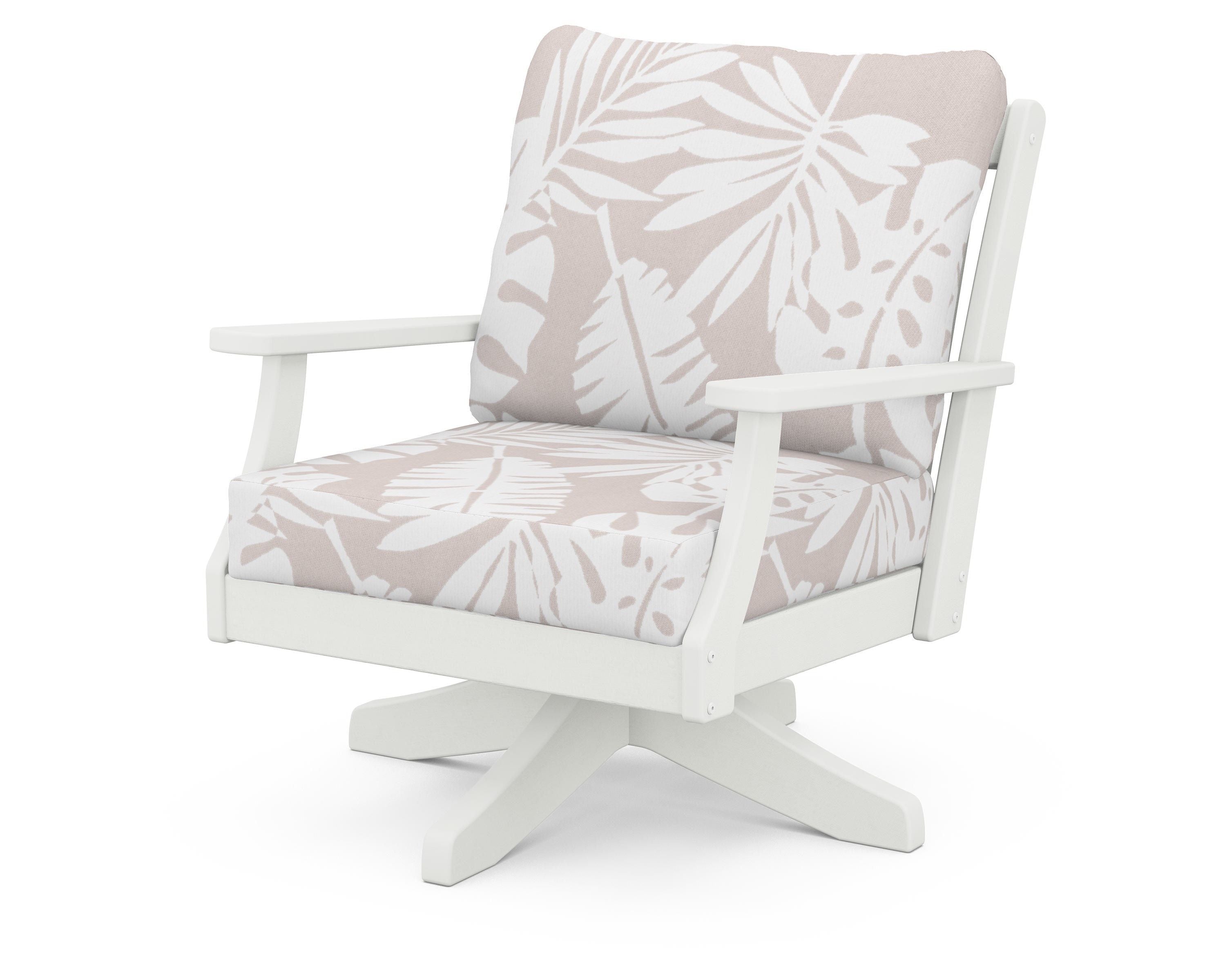 POLYWOOD® Braxton Deep Seating Swivel Chair in Vintage White / Leaf Dune Burlap