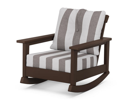 POLYWOOD® Prescott Deep Seating Rocking Chair in Mahogany / Cabana Stripe Grey Mist