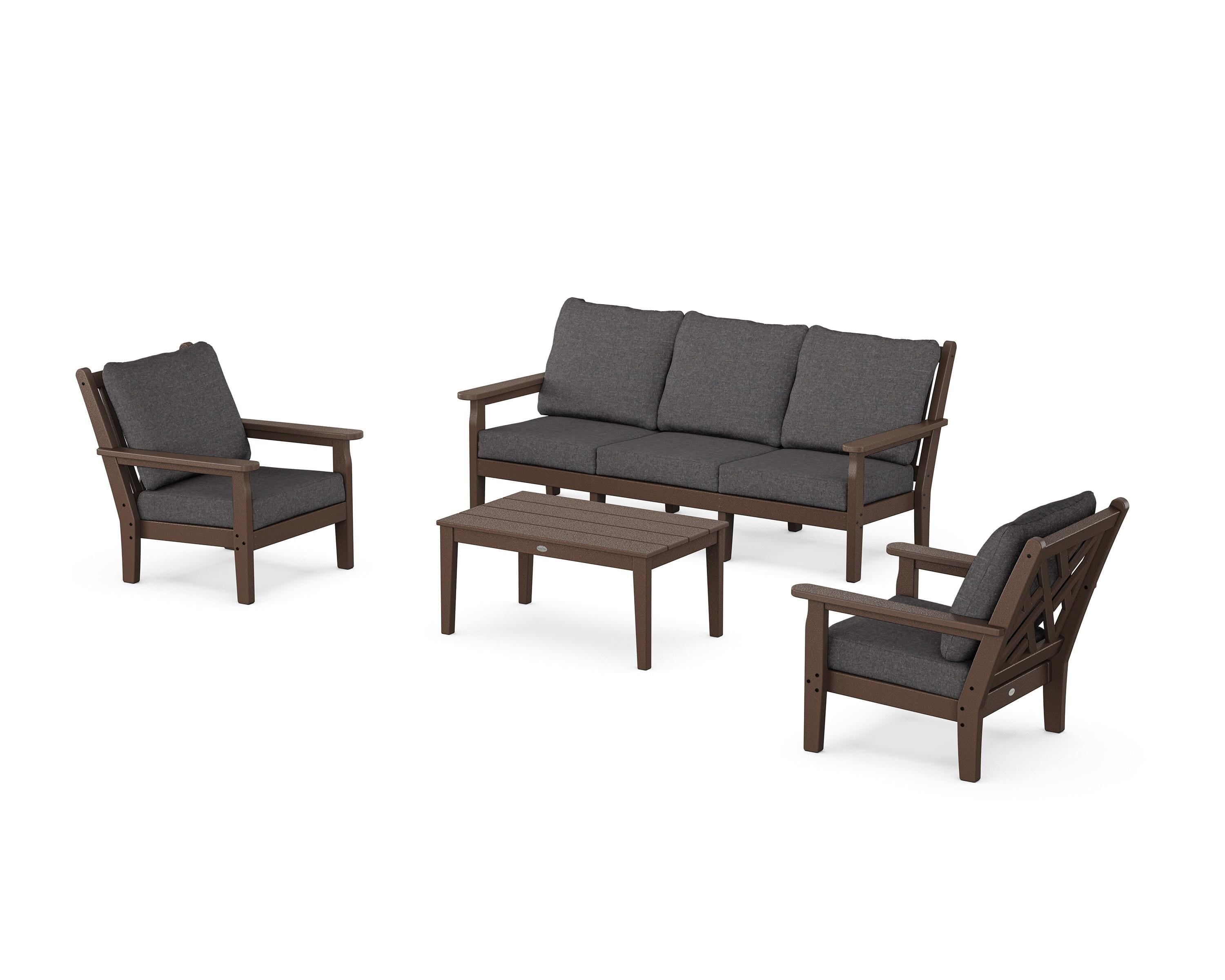 POLYWOOD® Chippendale 4-Piece Deep Seating Set with Sofa in Mahogany / Ash Charcoal