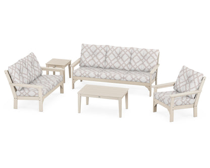 POLYWOOD® Vineyard 5 Piece Deep Seating Set in Sand / Trellis Dune Burlap