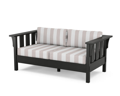 Martha Stewart by POLYWOOD® Acadia Deep Seating Loveseat in Black / Cabana Stripe Dune Burlap