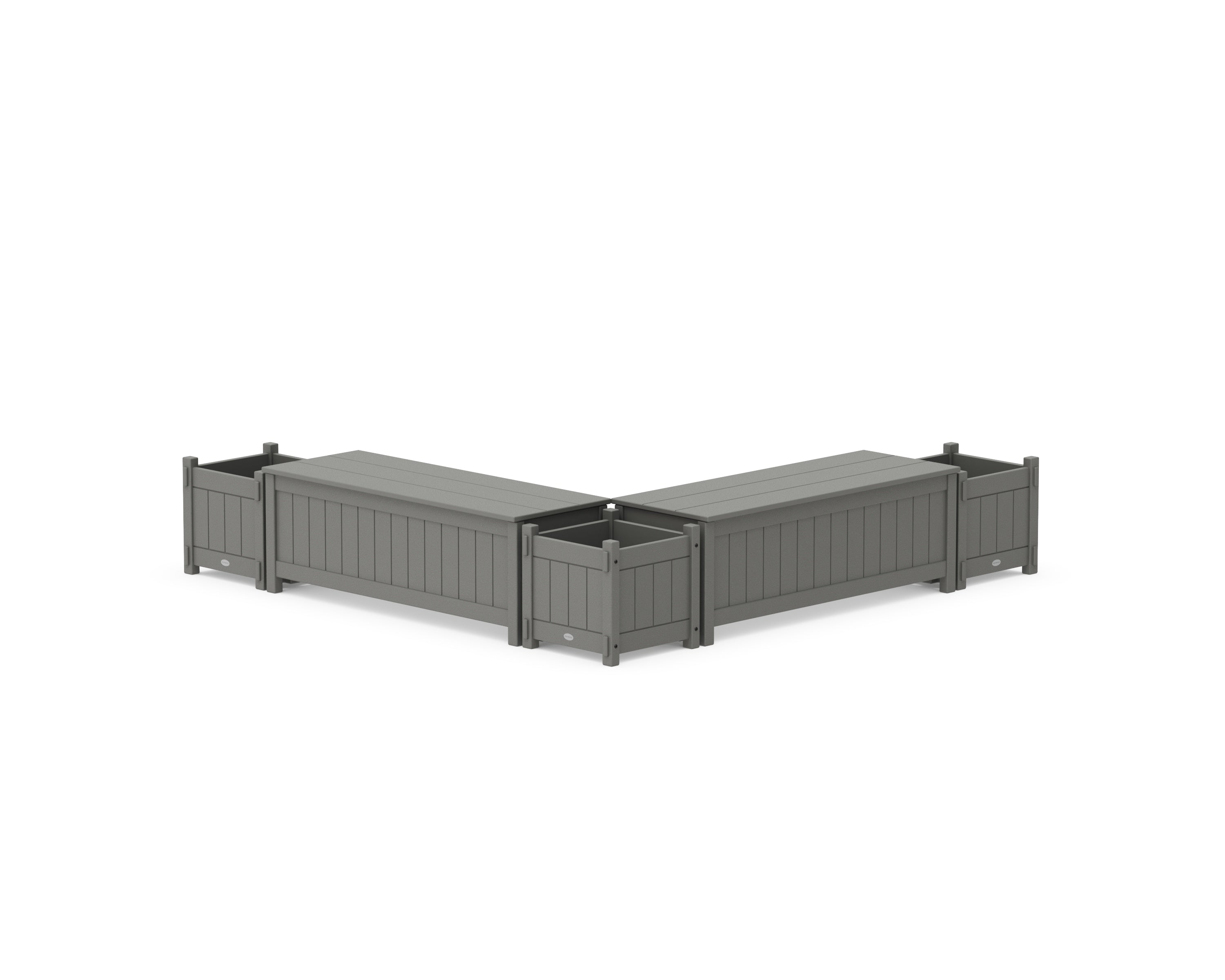 POLYWOOD® 48" Vineyard L- Shaped Planter Storage Bench Corner Set in Slate Grey