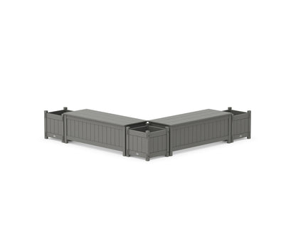 POLYWOOD® 48" Vineyard L- Shaped Planter Storage Bench Corner Set in Slate Grey