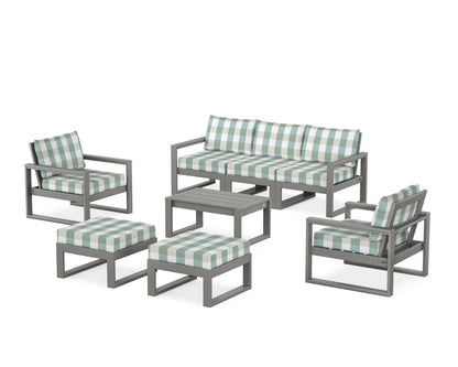 POLYWOOD® EDGE Sectional 8-Piece Lounge Sofa Set in Slate Grey / Buffalo Plaid Glacier Spa