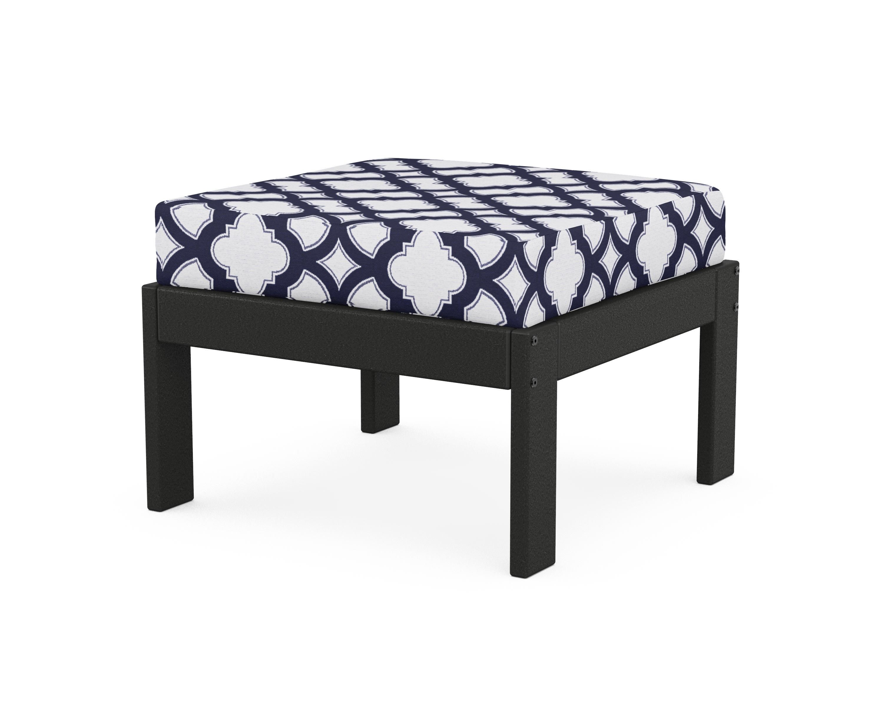 POLYWOOD® Vineyard Modular Ottoman in Black / Trellis Navy