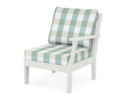POLYWOOD® Braxton Modular Right Arm Chair in Vintage White / Buffalo Plaid Glacier Spa