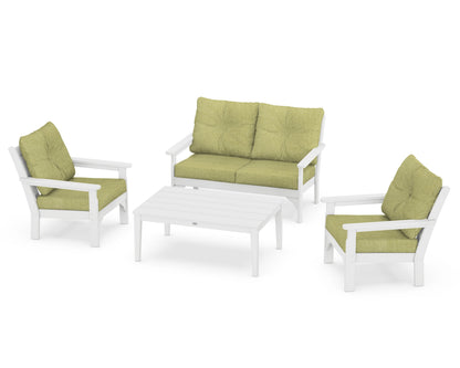 POLYWOOD® Vineyard 4-Piece Deep Seating Set in White / Chartreuse Boucle