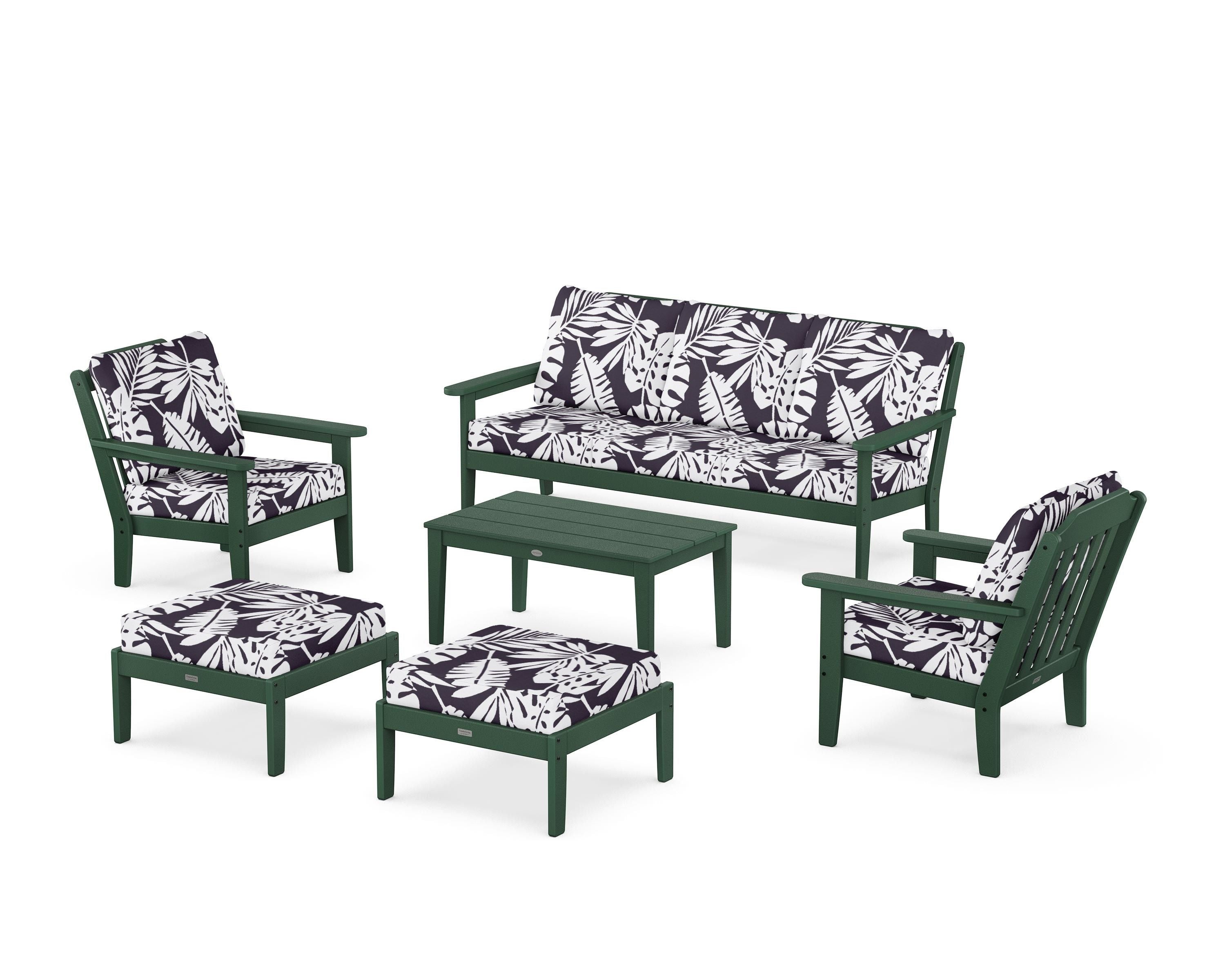 Country Living Cottage 6-Piece Lounge Sofa Set in Green / Leaf Navy