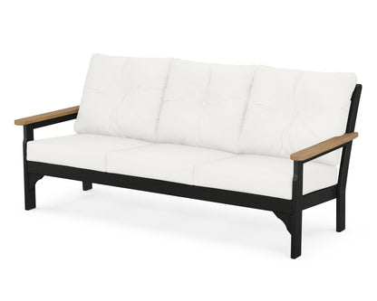POLYWOOD® Vineyard Deep Seating Sofa in Black / Natural / Natural Linen