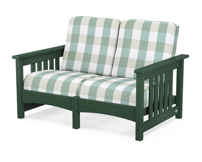 POLYWOOD® Club Mission Loveseat in Green / Buffalo Plaid Glacier Spa