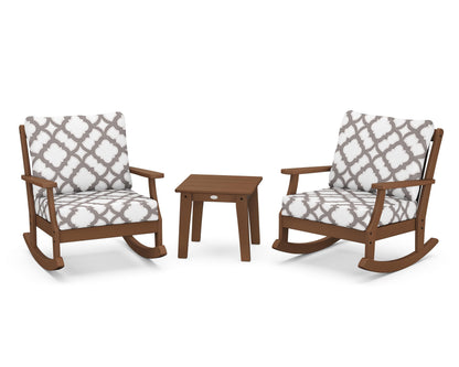 POLYWOOD® Braxton 3-Piece Deep Seating Rocker Set in Teak / Trellis Grey Mist