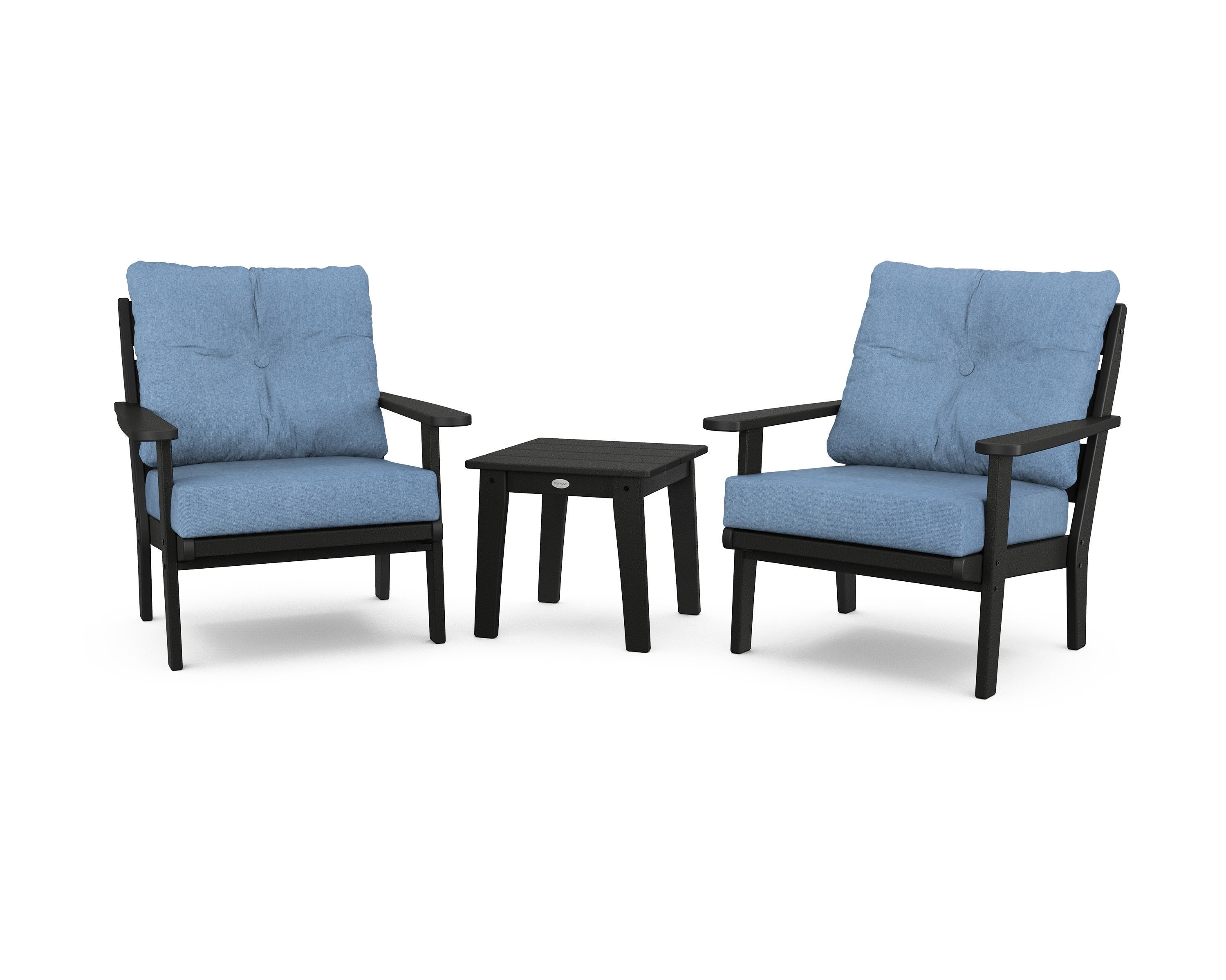 POLYWOOD® Lakeside 3-Piece Deep Seating Chair Set in Black / Sky Blue