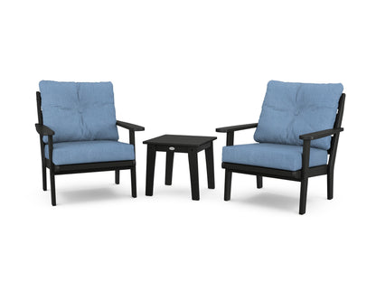 POLYWOOD® Lakeside 3-Piece Deep Seating Chair Set in Black / Sky Blue