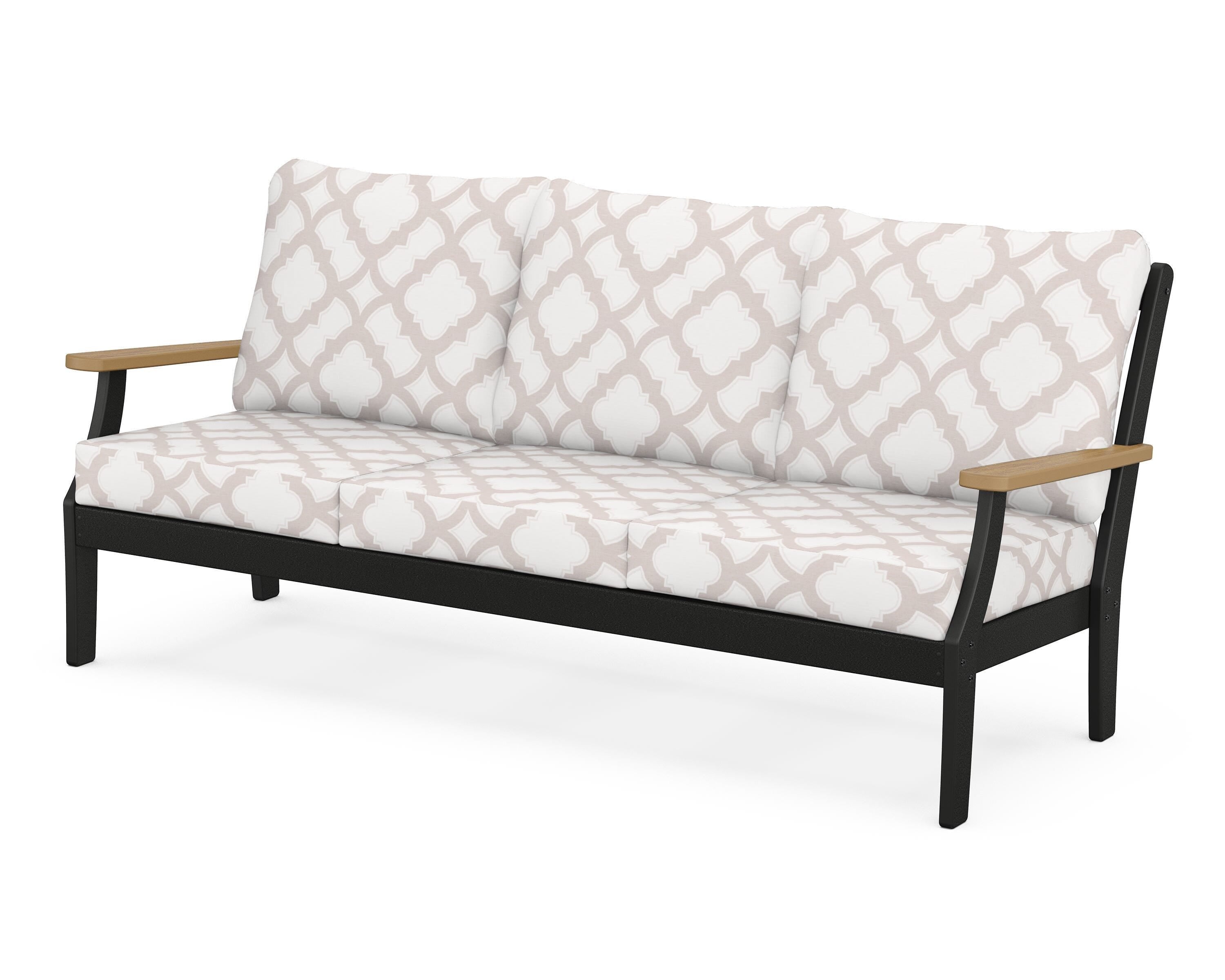 POLYWOOD® Braxton Deep Seating Sofa in Black / Natural / Trellis Dune Burlap