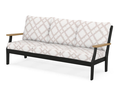 POLYWOOD® Braxton Deep Seating Sofa in Black / Natural / Trellis Dune Burlap