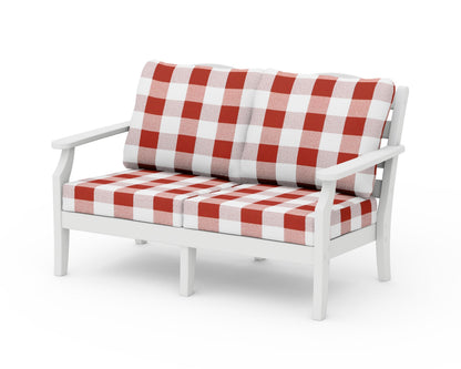 Draper James™ by  POLYWOOD® Savannah Deep Seating Loveseat in White / Buffalo Plaid Crimson