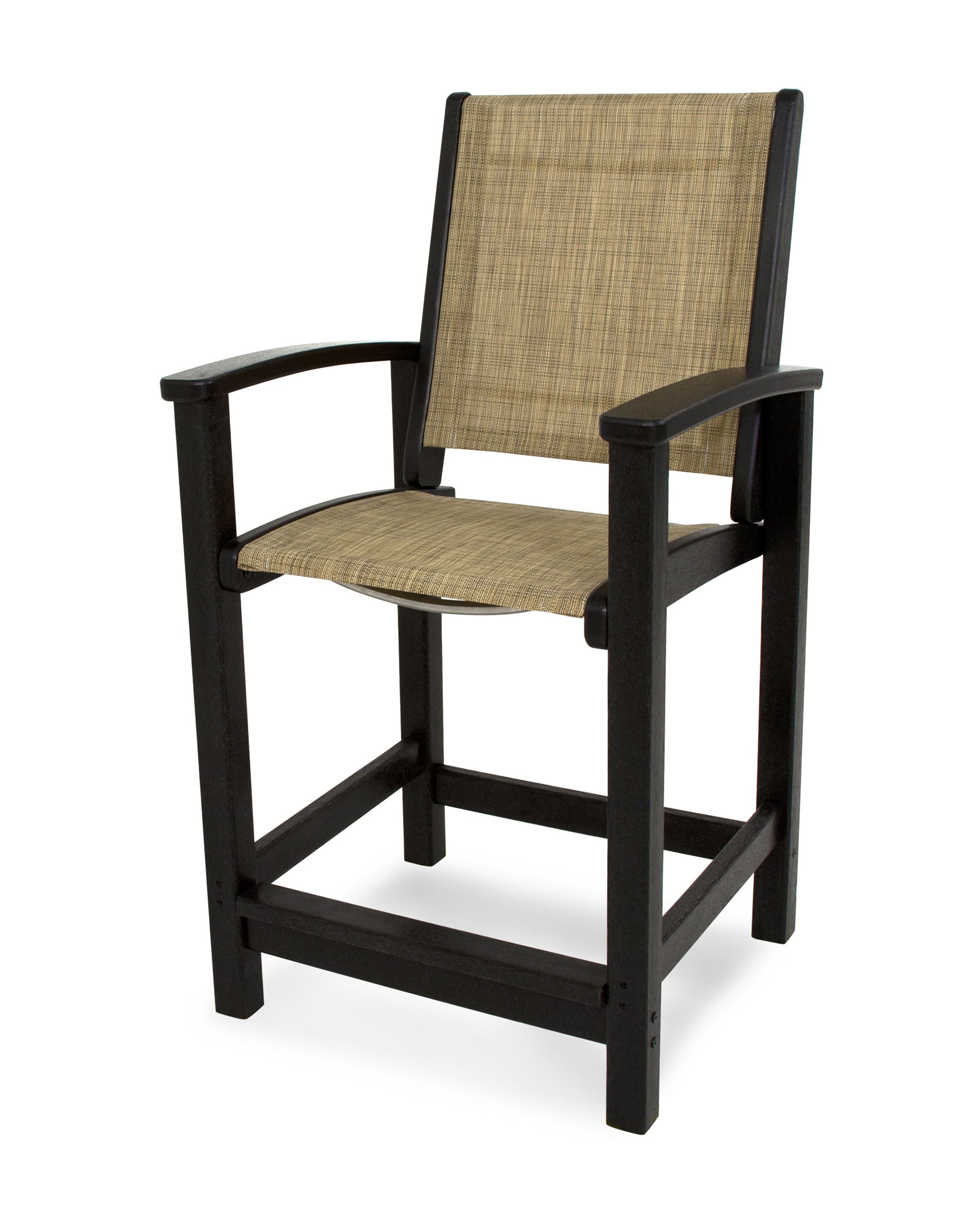POLYWOOD® Coastal Counter Chair in Black / Burlap Sling