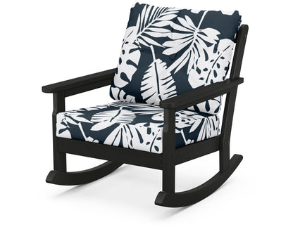 POLYWOOD® Vineyard Deep Seating Rocking Chair in Black / Leaf Marine Indigo