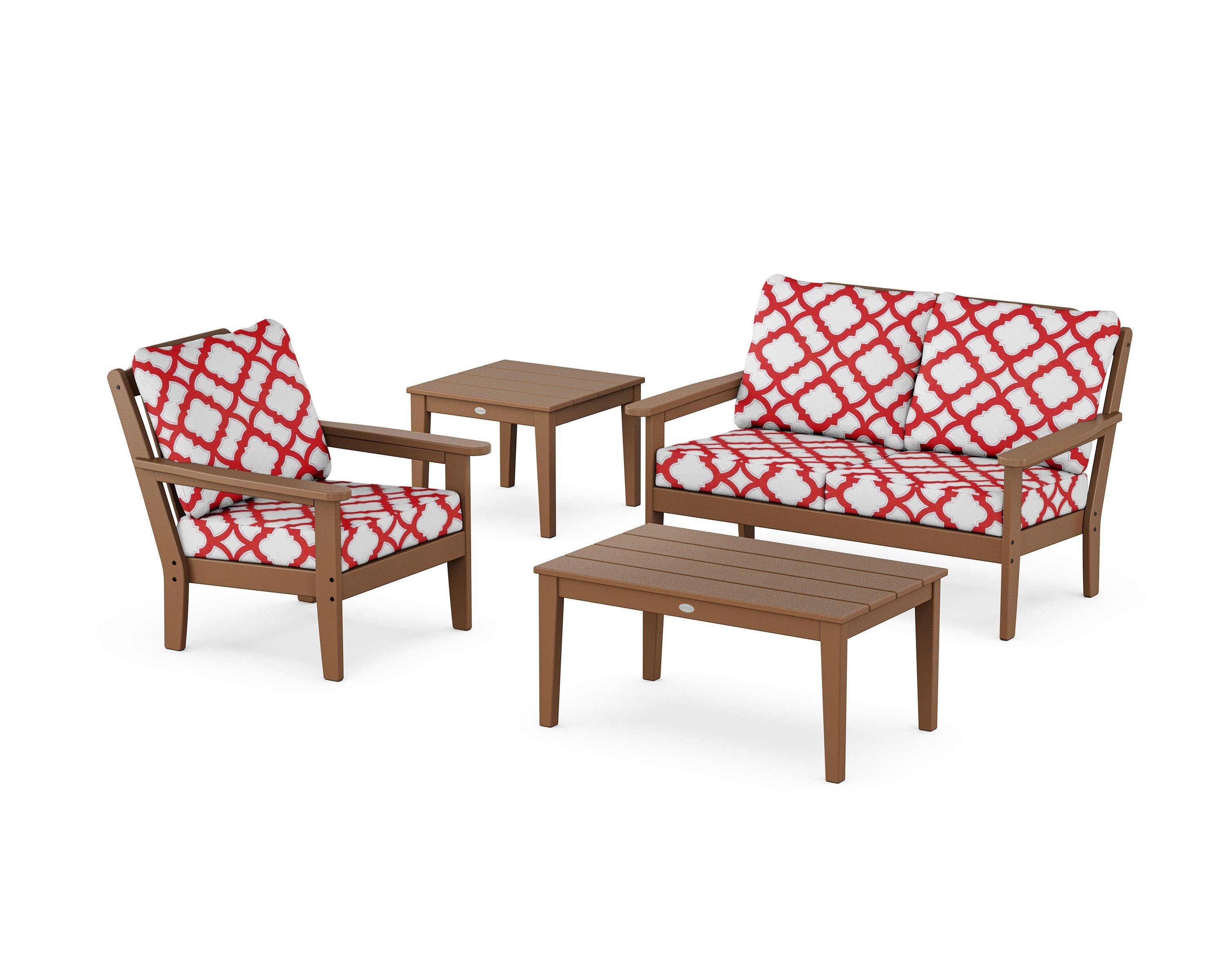 Country Living Wovendale 4-Piece Deep Seating Set in Teak / Trellis Crimson