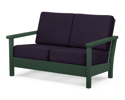POLYWOOD® Harbour Deep Seating Loveseat in Green / Navy Linen