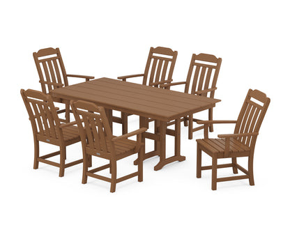 Country Living Cottage Arm Chair 7-Piece Farmhouse Dining Set in Teak