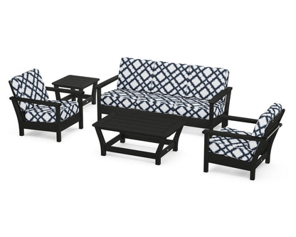 POLYWOOD® Harbour 5-Piece Deep Seating Set in Black / Trellis Marine Indigo