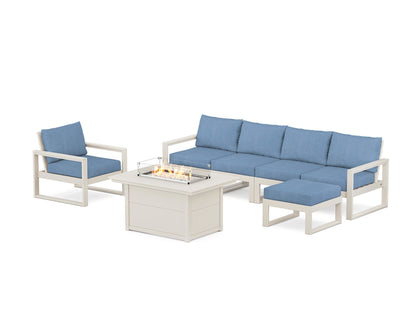 POLYWOOD® EDGE Sectional Lounge and Fire Pit Set in Sand / Sky Blue