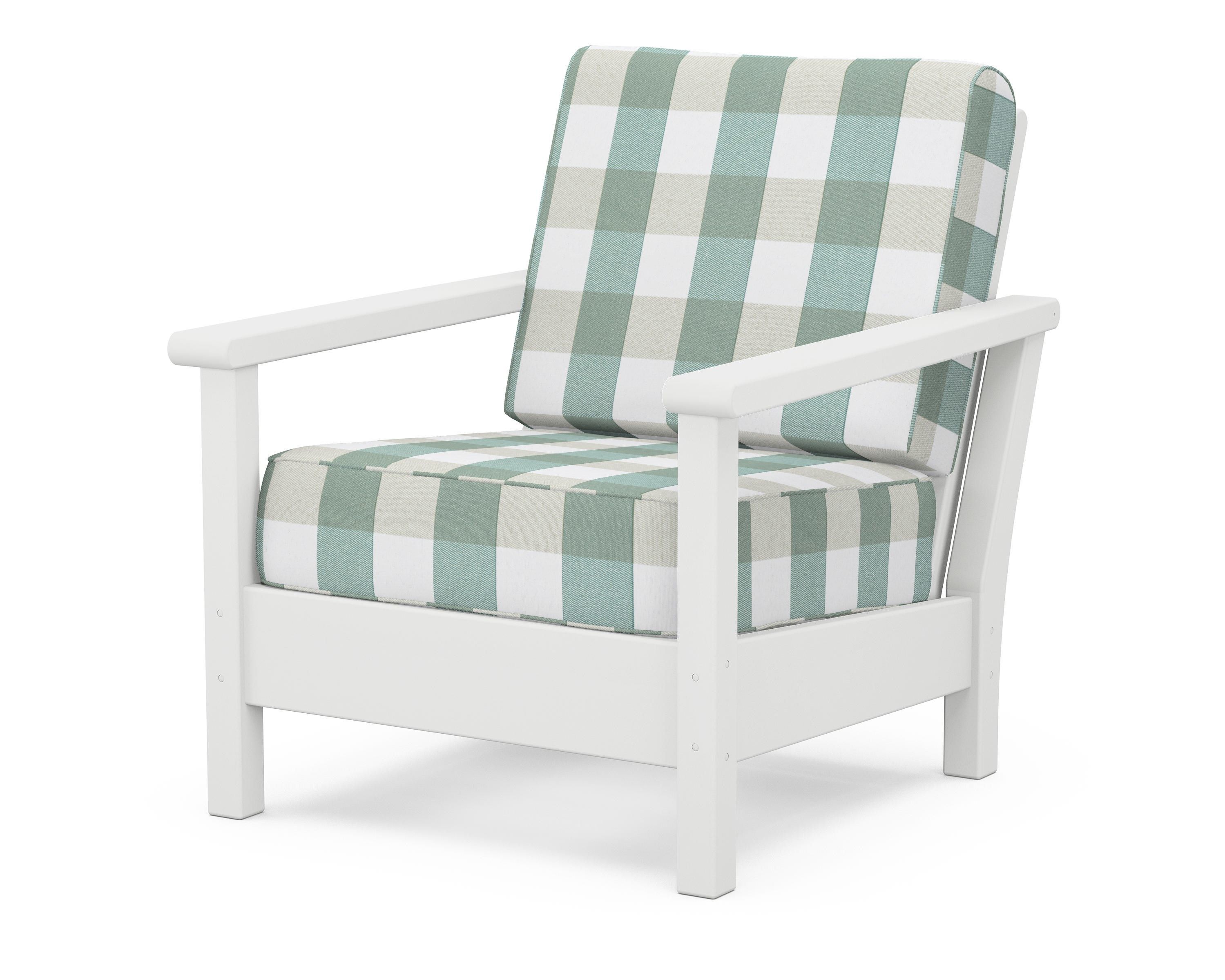 POLYWOOD® Harbour Deep Seating Chair in White / Buffalo Plaid Glacier Spa