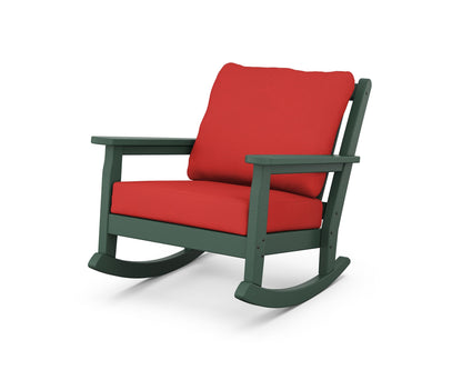 POLYWOOD® Chippendale Deep Seating Rocking Chair in Green / Crimson Linen