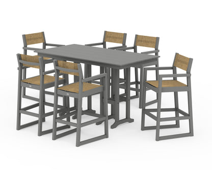 POLYWOOD® EDGE Sling Arm Chair 7-Piece Farmhouse Bar Set in Slate Grey / Burlap Sling