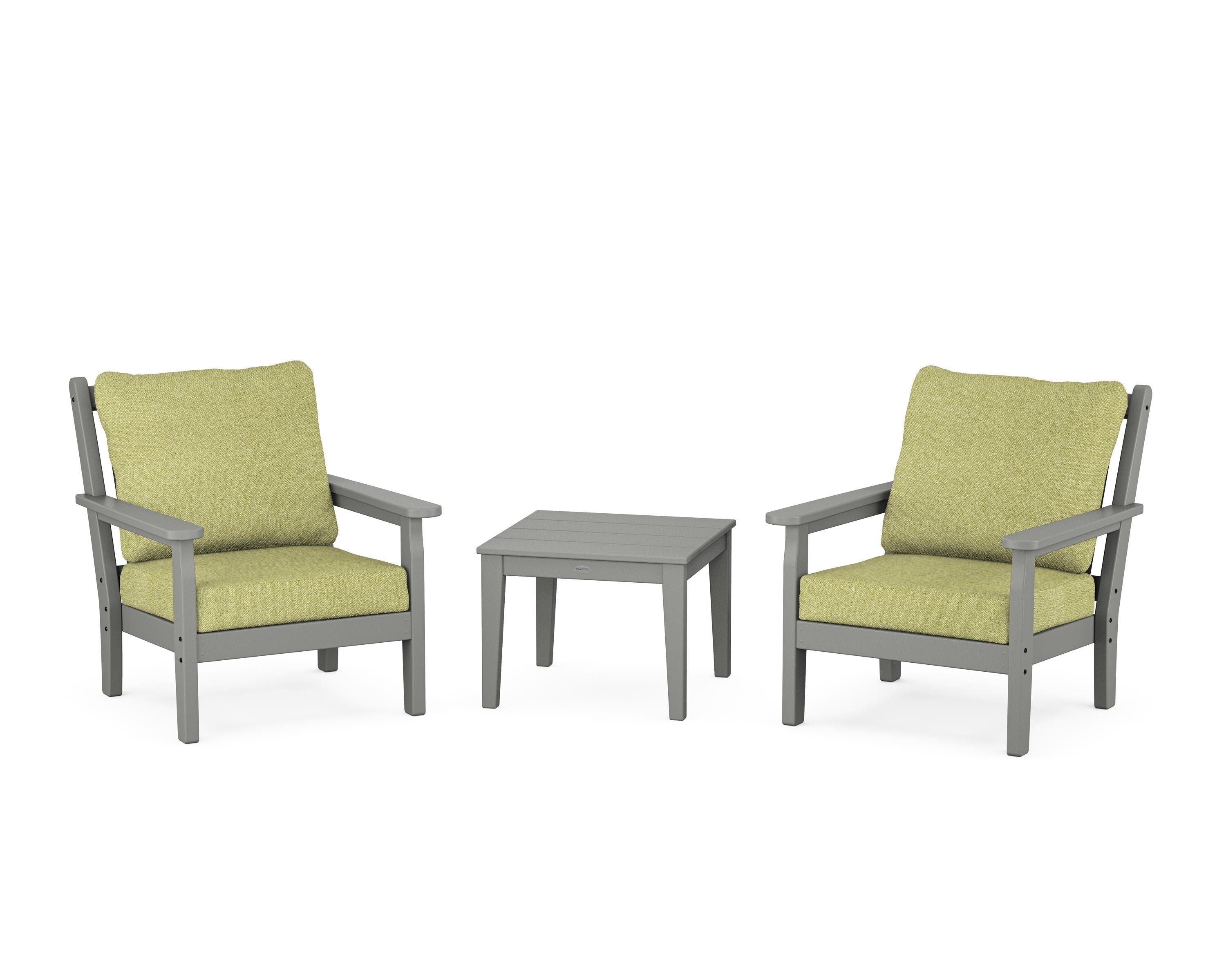 POLYWOOD® Chippendale 3-Piece Deep Seating Set in Slate Grey / Chartreuse Boucle