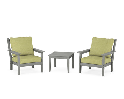 POLYWOOD® Chippendale 3-Piece Deep Seating Set in Slate Grey / Chartreuse Boucle