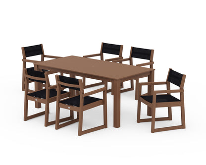 POLYWOOD® EDGE Sling Arm Chair 7-Piece Parsons Dining Set in Teak / Black Sling