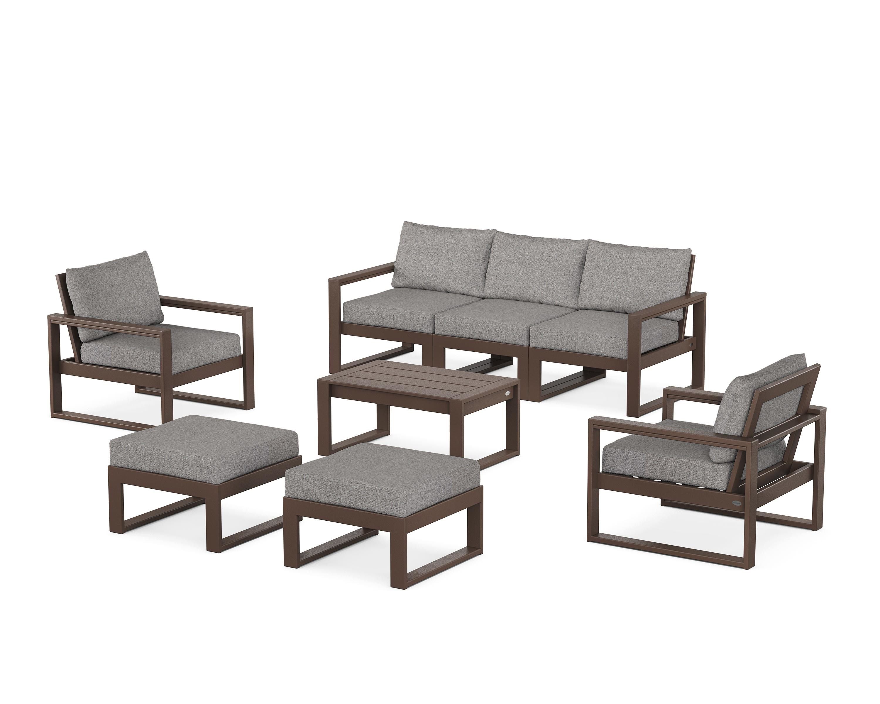 POLYWOOD® EDGE Sectional 8-Piece Lounge Sofa Set in Mahogany / Grey Mist