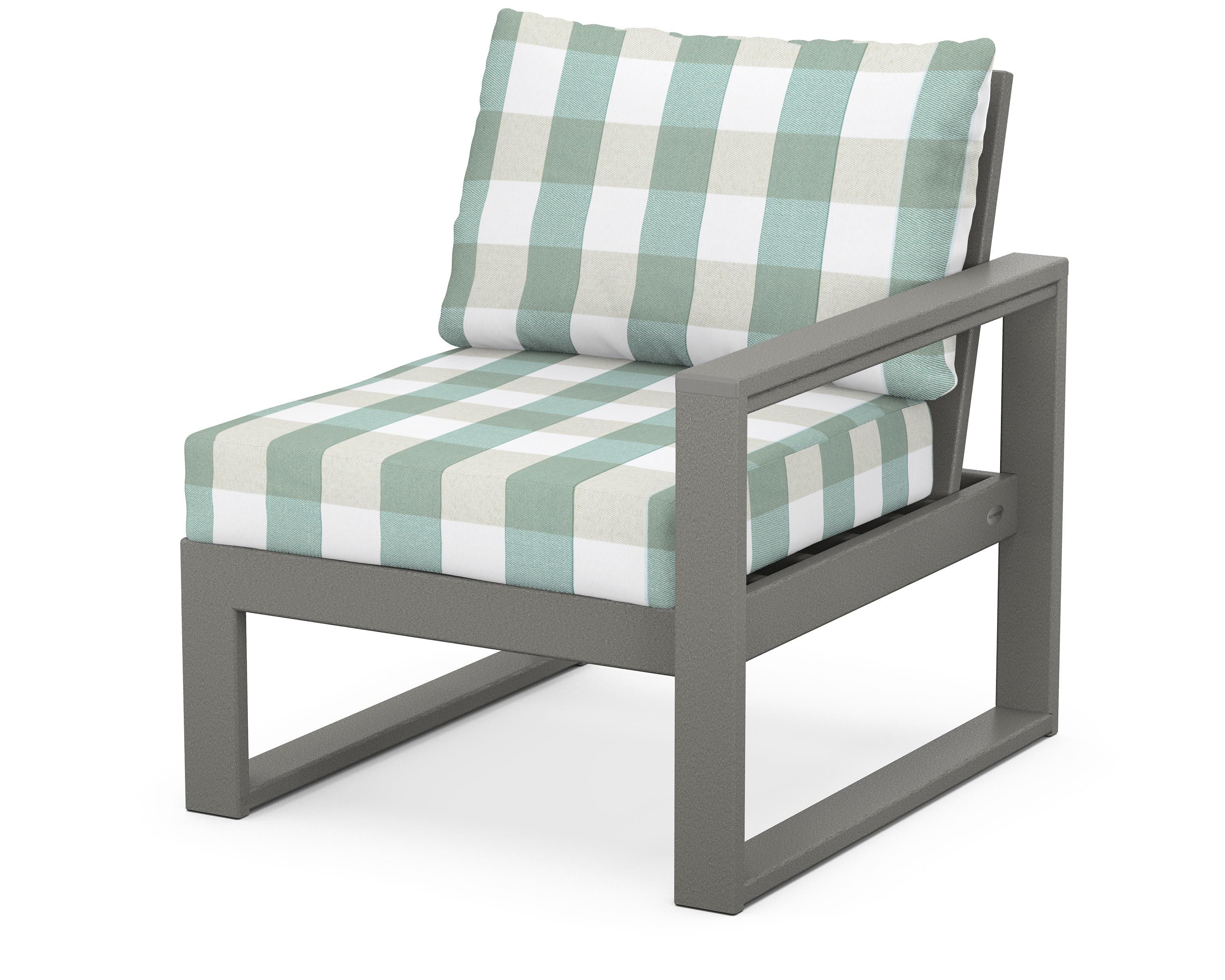 POLYWOOD® EDGE Modular Right Arm Chair in Slate Grey / Buffalo Plaid Glacier Spa