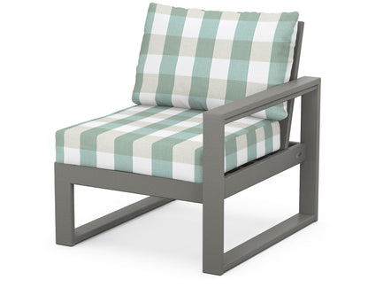 POLYWOOD® EDGE Modular Right Arm Chair in Slate Grey / Buffalo Plaid Glacier Spa