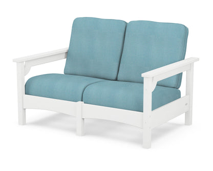 POLYWOOD® Club Loveseat in White / Lattice Sky Blue