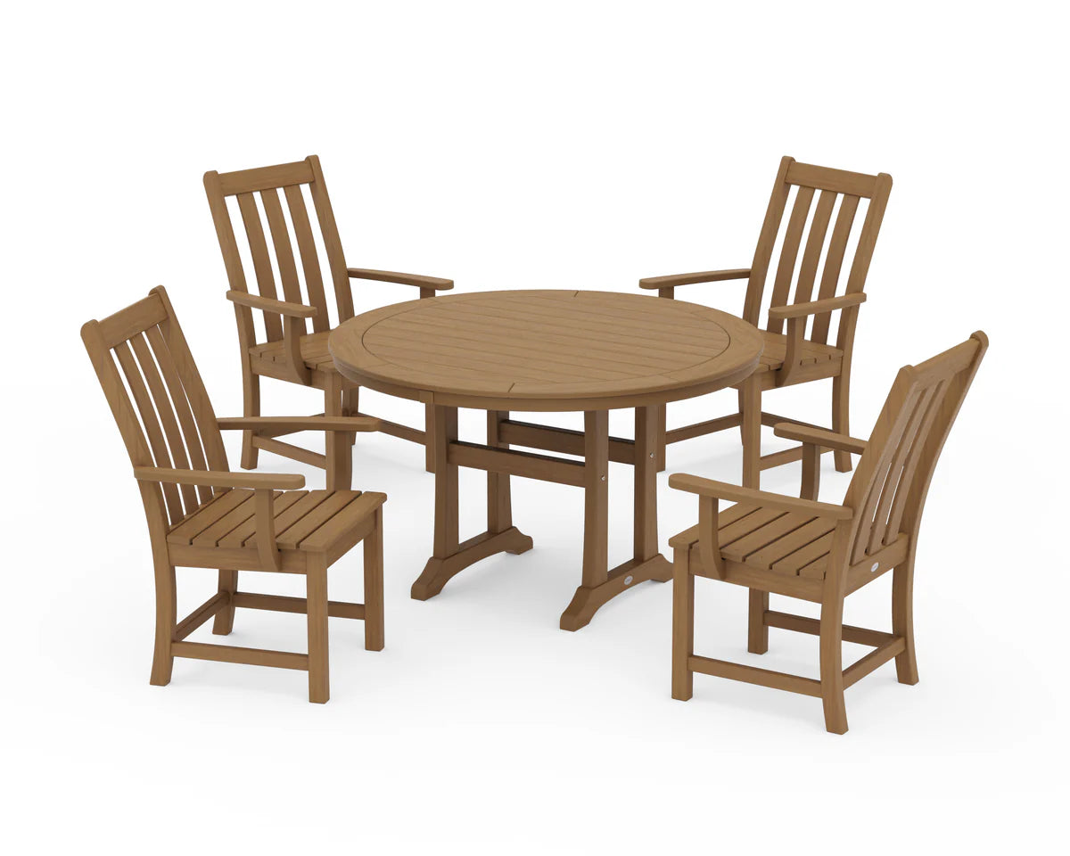 Vineyard 5-Piece Round Dining Set with Trestle Legs