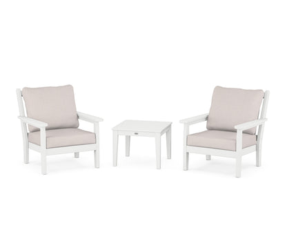POLYWOOD® Chippendale 3-Piece Deep Seating Set in White / Dune Burlap
