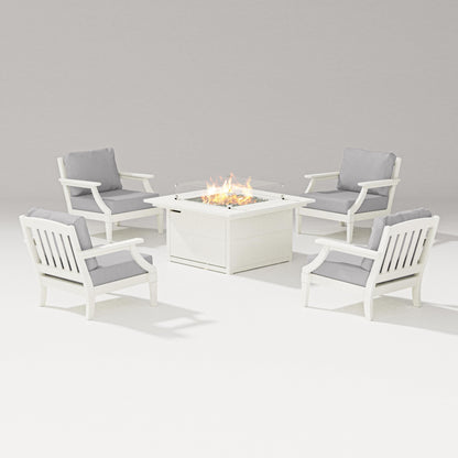 PW Designer Series Estate 5-Piece Lounge Fire Table Set in Vintage White / Granite