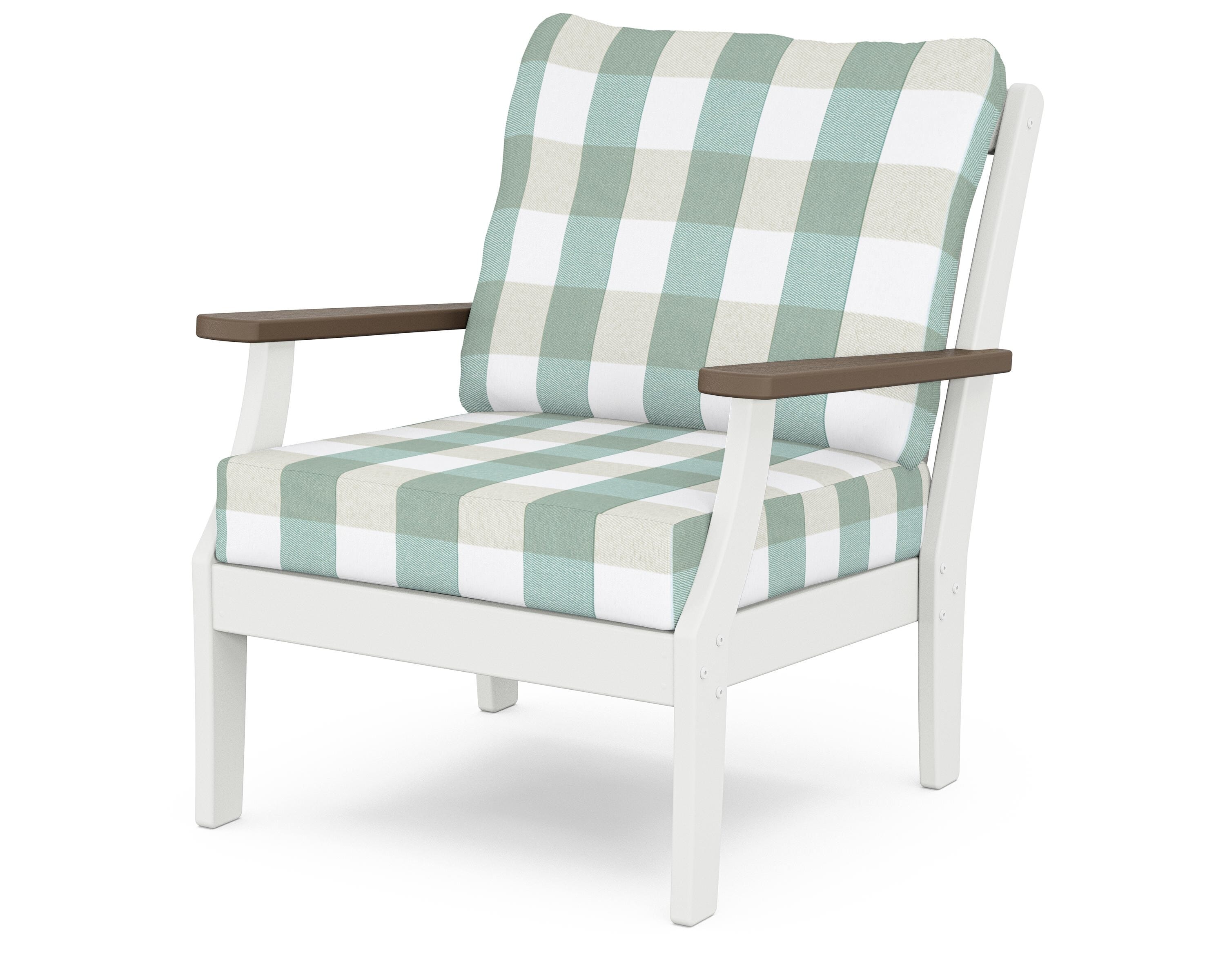 POLYWOOD® Braxton Deep Seating Chair in White / Kona / Buffalo Plaid Glacier Spa