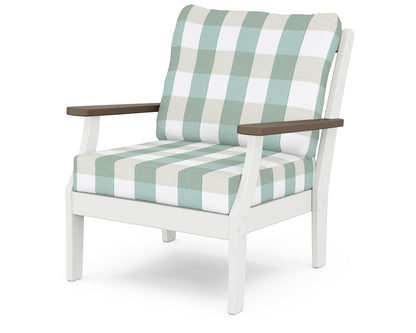 POLYWOOD® Braxton Deep Seating Chair in White / Kona / Buffalo Plaid Glacier Spa