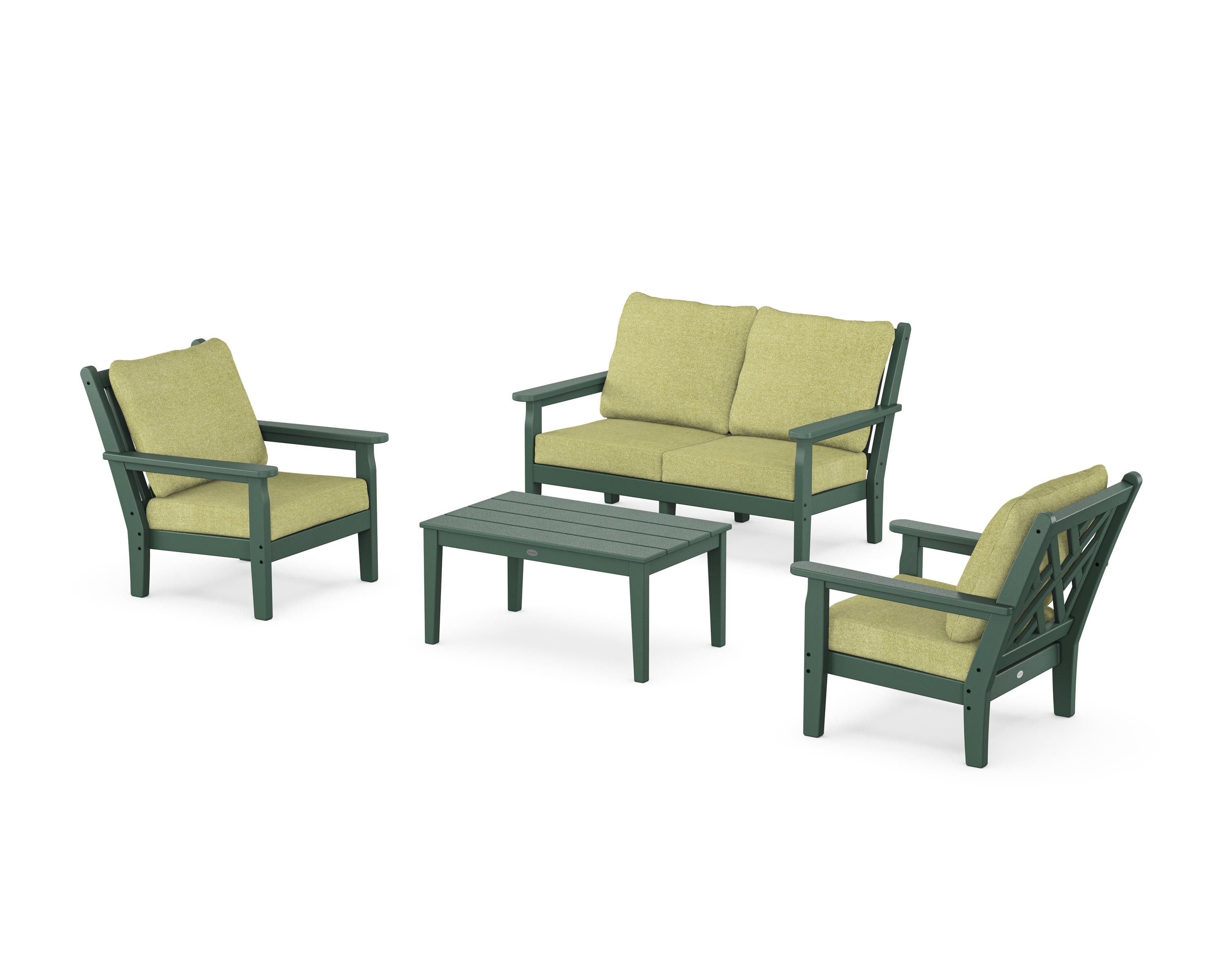 POLYWOOD® Chippendale 4-Piece Deep Seating Set with Loveseat in Green / Chartreuse Boucle