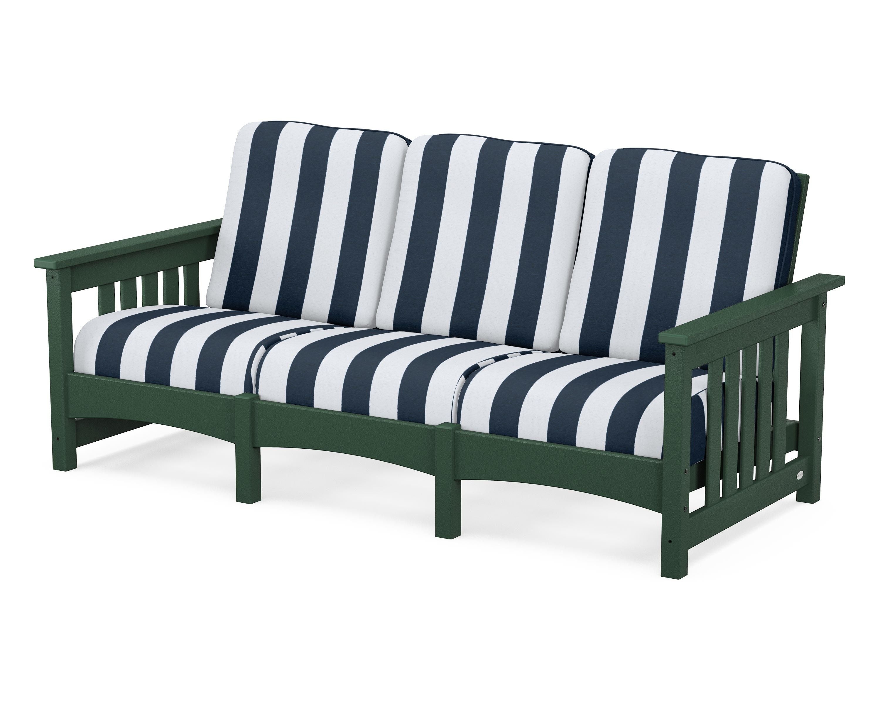 POLYWOOD® Club Mission Sofa in Green / Cabana Stripe Marine Indigo
