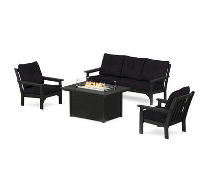 POLYWOOD® Vineyard Deep Seating Fire Pit Table Set in Black / Midnight Linen