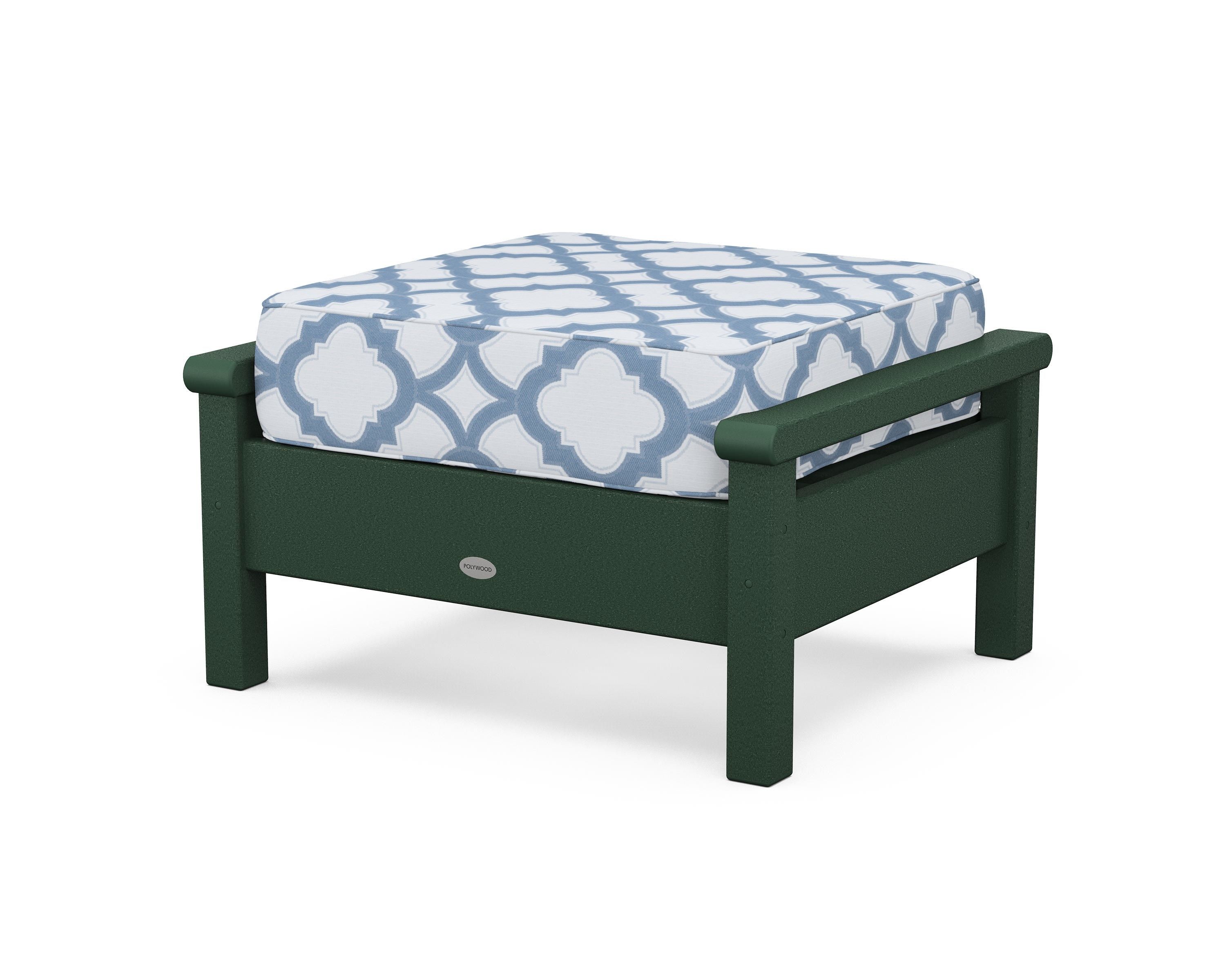POLYWOOD® Harbour Deep Seating Ottoman in Green / Trellis Sky Blue