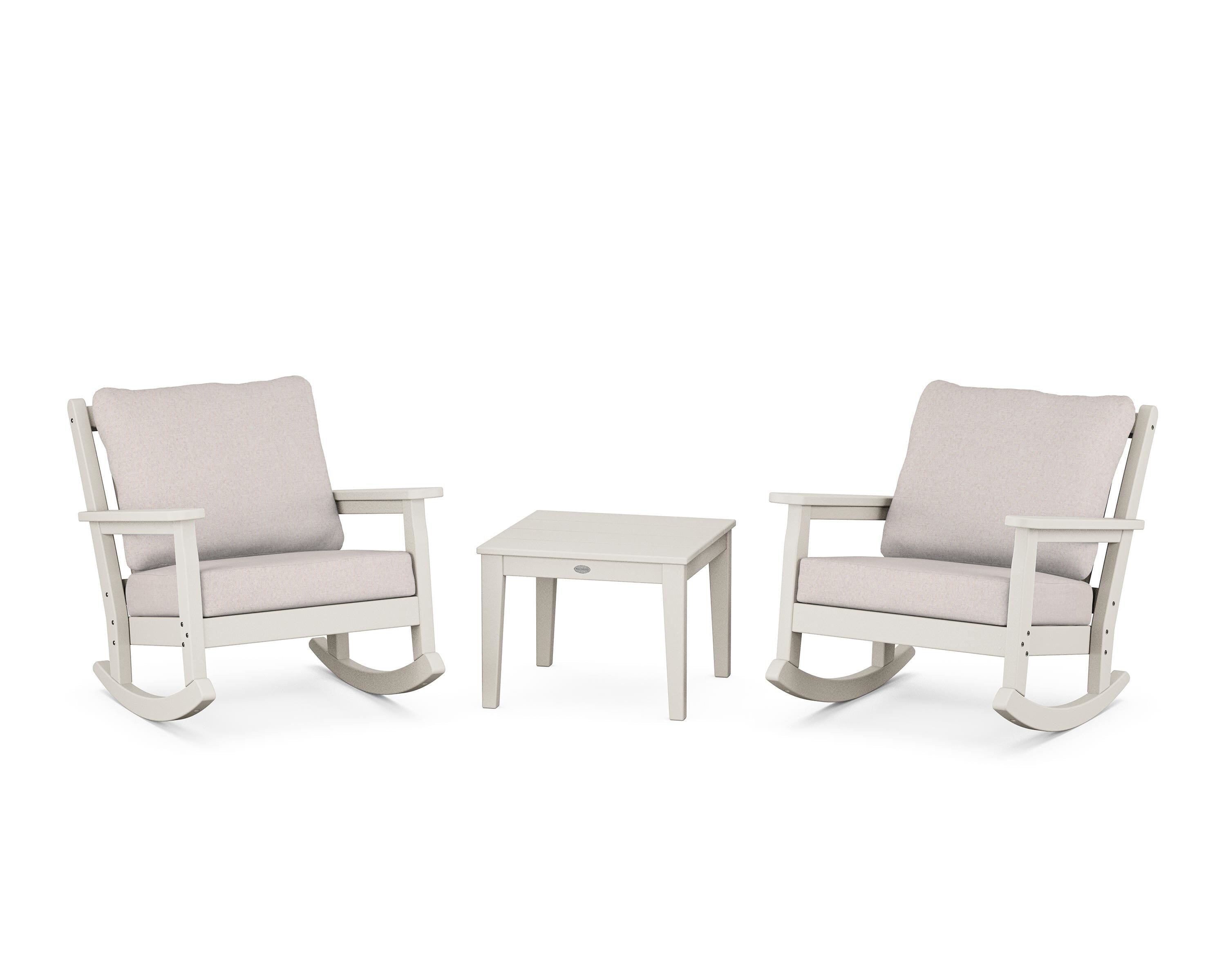 POLYWOOD® Chippendale 3-Piece Deep Seating Rocker Set in Sand / Dune Burlap