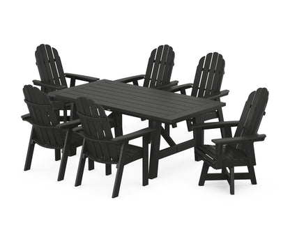 POLYWOOD® Vineyard Curveback Adirondack Swivel Chair 7-Piece Rustic Farmhouse Dining Set in Black