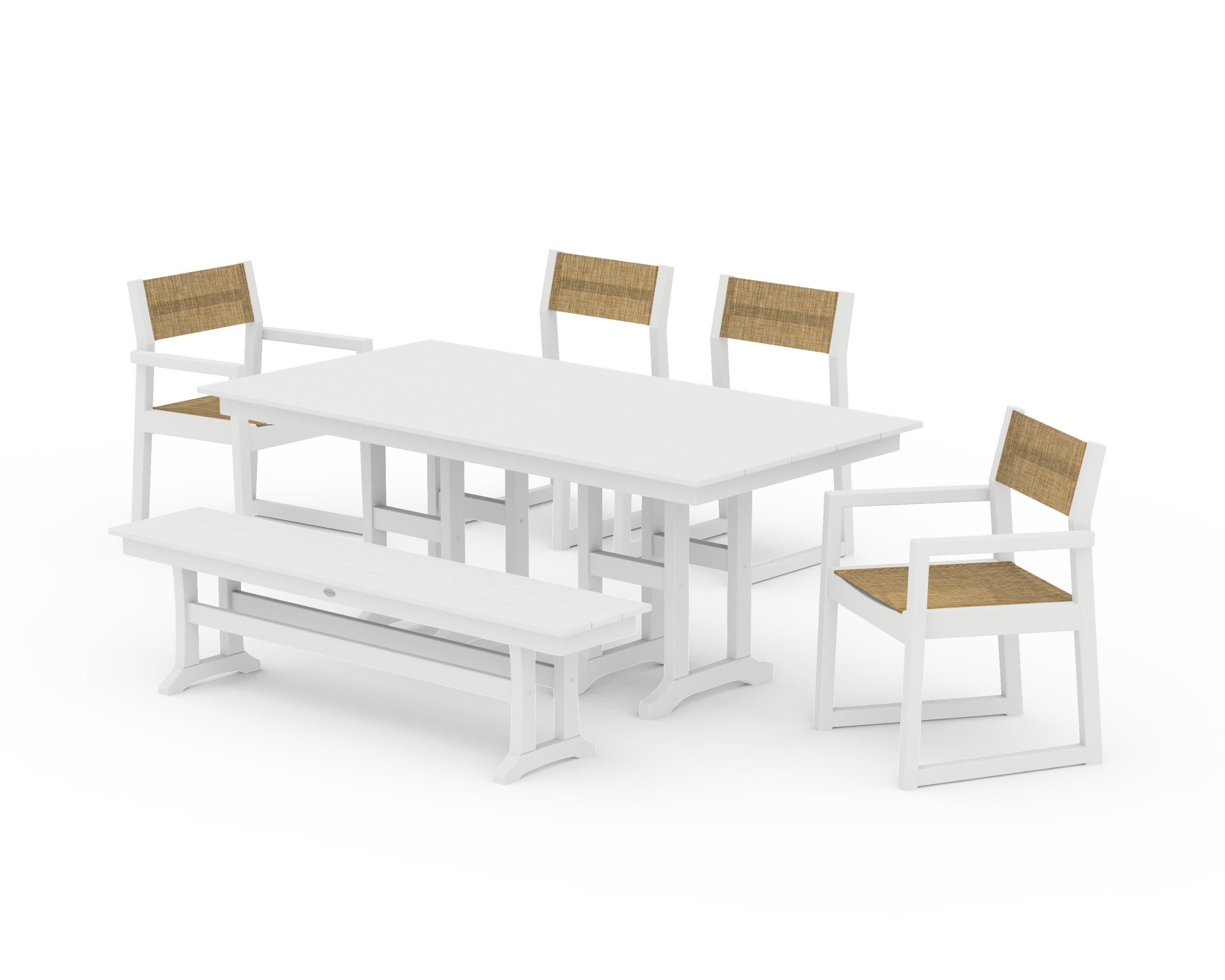POLYWOOD® EDGE Sling 6-Piece Farmhouse Dining Set in White / Burlap Sling